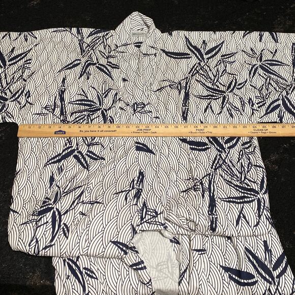 Vintage 1980s Cotton Summer Kimono Yukata Blue White Floral Bamboo Motif Size M - Picture 5 of 12